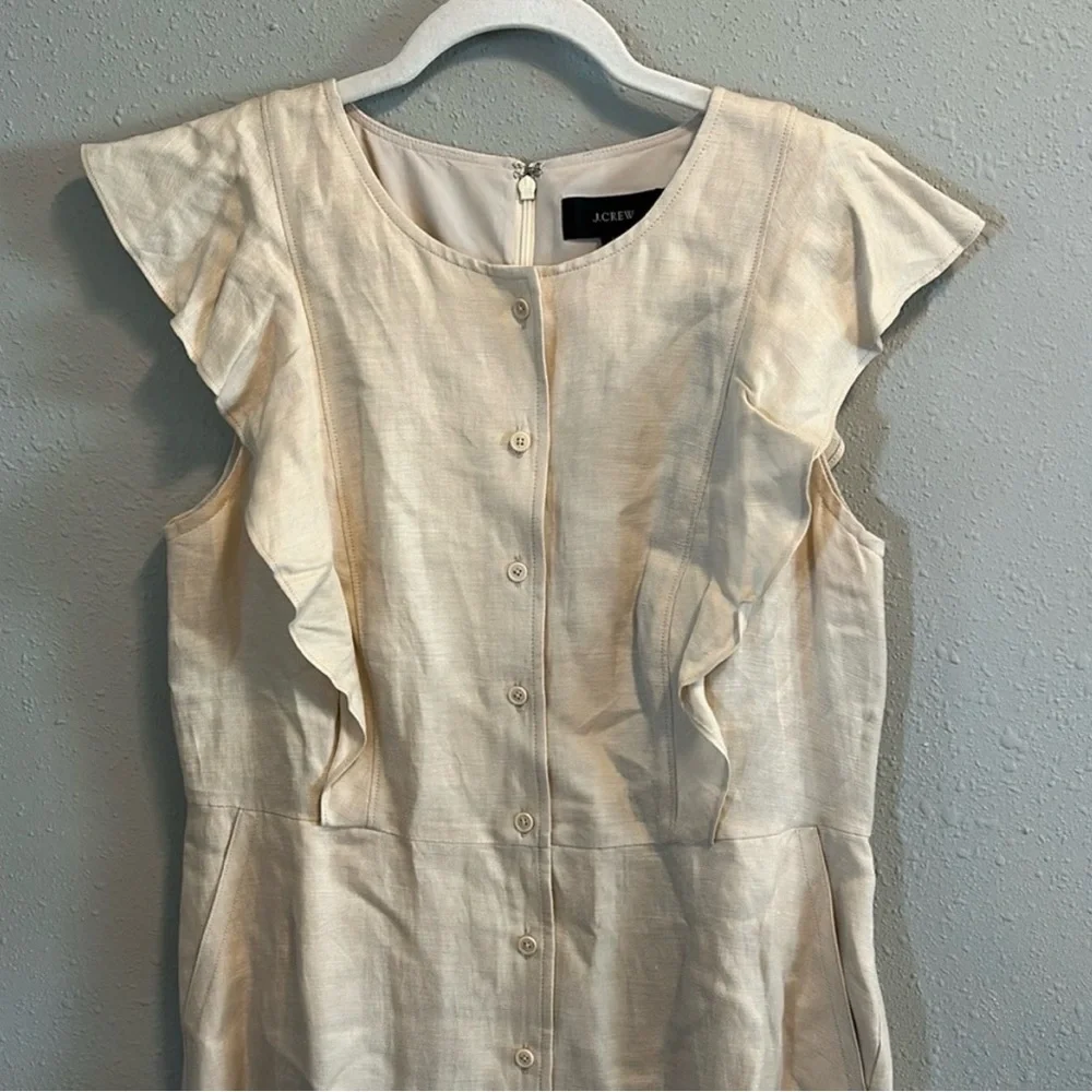 J.Crew Linen Ruffle Sleeve Button-Front Dress with Pockets - Size‎ 00